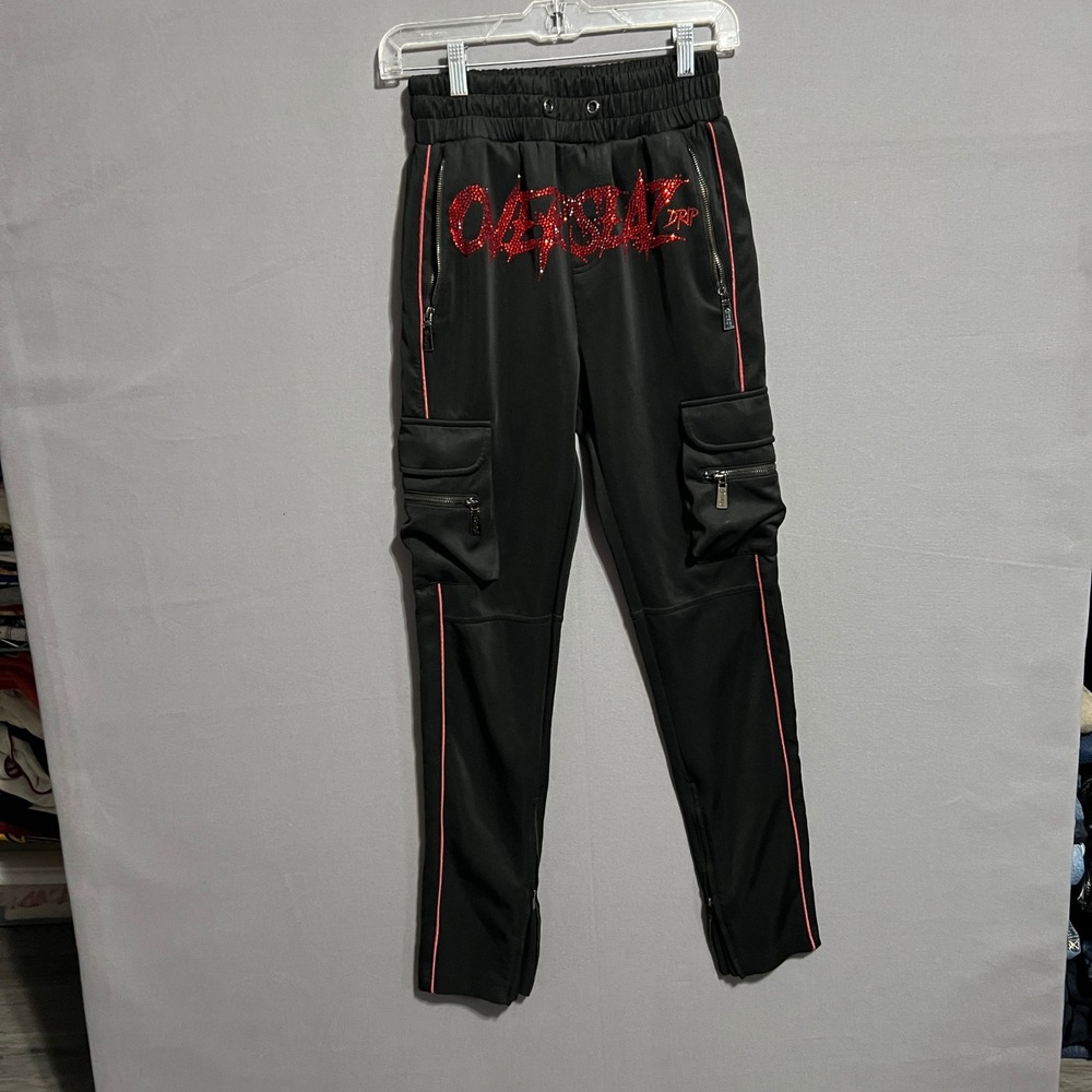 Guapi Aaron Wilhelm Limited Edition Rhinestone Cargo Track Pants Black Red 32
